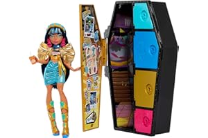 Monster High Doll and Fashion Set, Cleo De Nile with Dress-Up Locker and 19+ Surprises, Skulltimate Secrets,Black