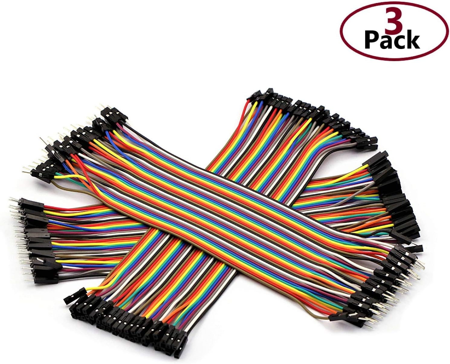 DaFuRui 120pcs 21cm Multicolored Dupont Wire Breadboard Jumper Wire 40pin Male to Female, 40pin Male to Male, 40pin Female to Female Ribbon Cables Kit Compatible for Arduino