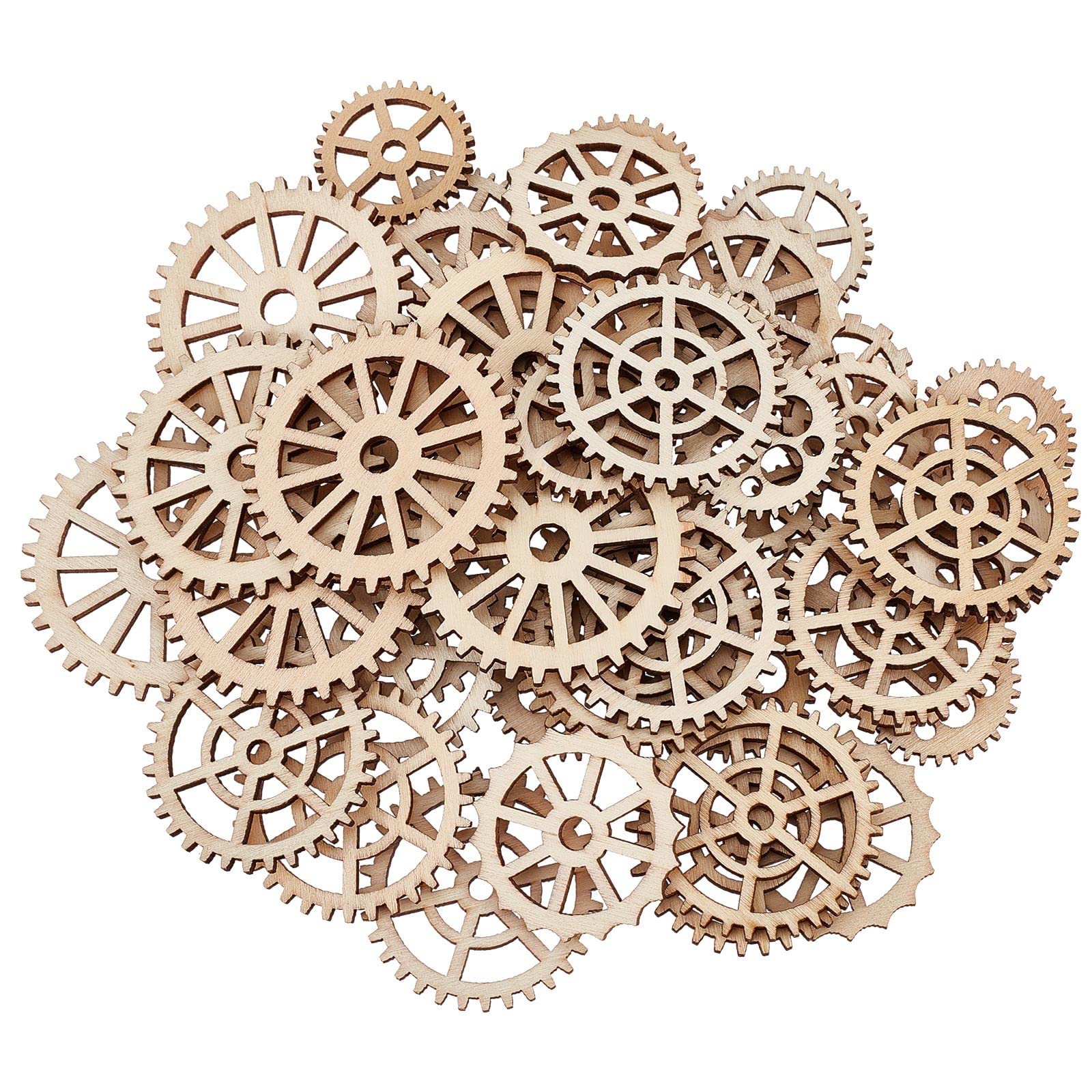GORGECRAFT 50Pcs Wooden Gear Wheels Decoration Industrial Steampunk Style Wood Wall Christmas Decor Unfinished Wood Cutouts Gift Tags for Home Wall Bar Decor Art Craft