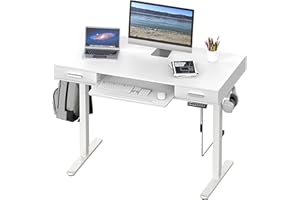 SHW 48-Inch Electric Height Adjustable Desk with Keyboard Tray and 2 Drawers, 122 x 61 cm, White