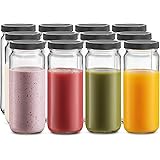 Travel Glass Drinking Bottle Mason Jar 16 Ounce [12-Pack] Plastic Airtight Lids, Reusable Glass Water Bottle for Juicing, Smo