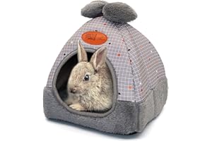 YUEPET Bunny Bed Warm Guinea Pig Cave Beds Cute Bowknot House Big Hideouts Cage Accessorie for Dwarf Rabbits Hamster Bunny Ferrets Rats Hedgehogs Chinchilla (Grey)