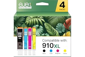 ejet 910XL Ink Cartridges for HP 910 Ink Replacement for HP 910XL Ink Cartridges Combo Pack HP910XL/910 Multipack XL Color Use with Officejet Pro 8020 8010 8015 Printers, Black and Color,4 Pack