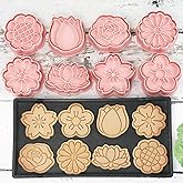 8 Flower Cookie Cutter, 3D Spring Floral Cookie Cutters with Tulip, Daisy, Sunflower, Rose, Cherry blossoms Shapes, Homemake Baking Tools for Mother's Day, Valentine, Holiday DIY Cookies (Flower Head)