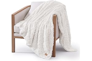 UGG Adalee Faux Fur Throw Blanket Luxury Lightweight Cozy Soft Throw for Couch Bed or Chair Hypoallergenic Machine Washable Double-Sided Fluffy Blanket Home Decor, 50-inch x 70-inch, Natural White
