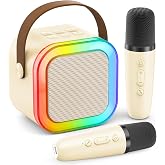 Karaoke Machine Kids Adults,Bluetooth Speaker with 2 Wireless Microphones | HI-FI Sound, Mini Size,5 Voice Effects,LED Lights, TF/USB/AUX, Family Home Party Birthday Gifts Girls Boys 3-12+ Toddler Toys