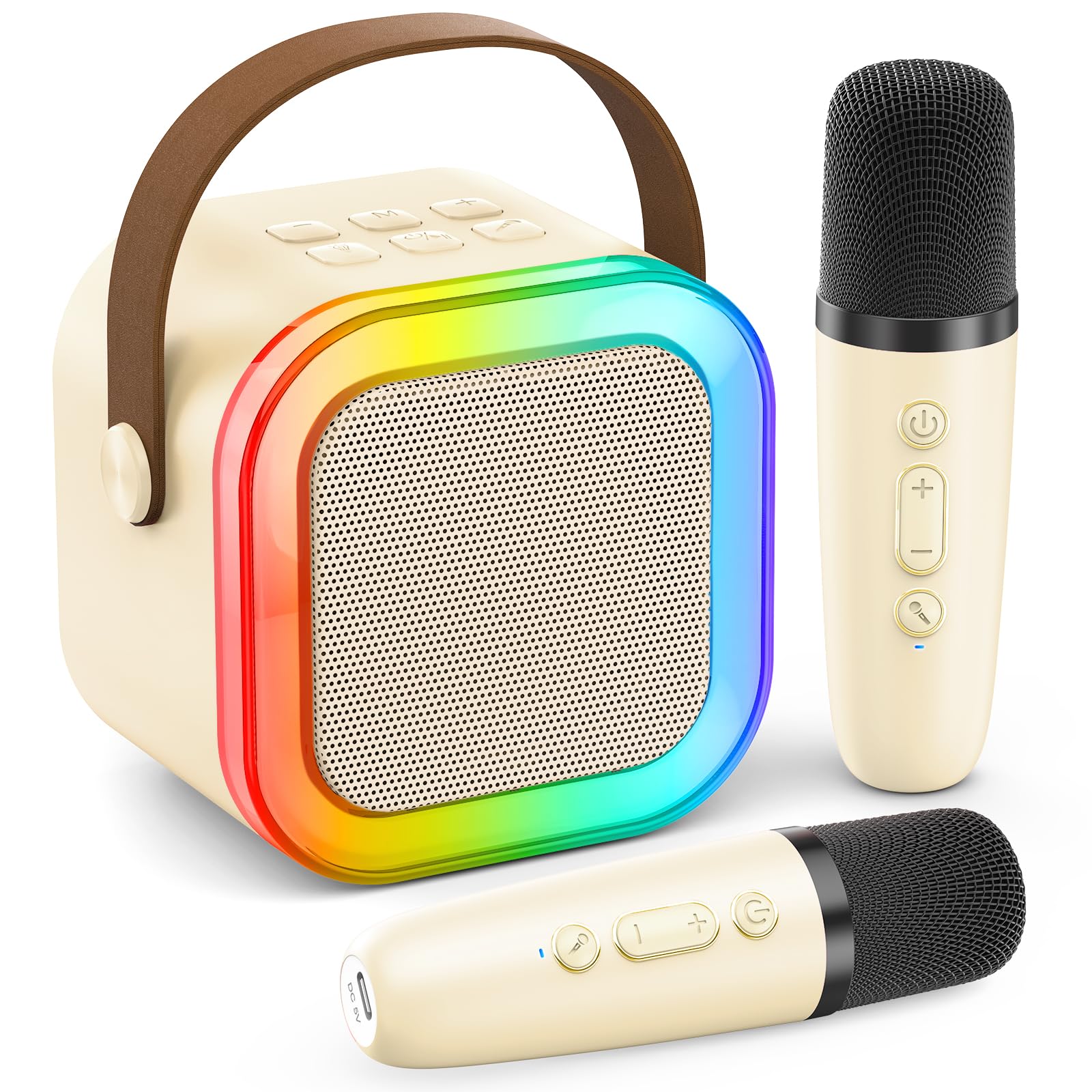 Karaoke Machine for Kids Adults, Portable Bluetooth Speaker with 2 Wireless Karaoke Mics Player,2026 TOP Birthday Gifts Toys for Girls 3,4, 5, 6, 7, 8+Years Old Toddler(Off-White) Image