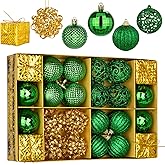 Christmas Ball Ornaments Set, 24ct Green and Gold Shatterproof Ornaments for Christmas Tree Decorations, 1.9 Inch Decorative Hanging Ornament Bulk for Xmas Holiday Party Decor