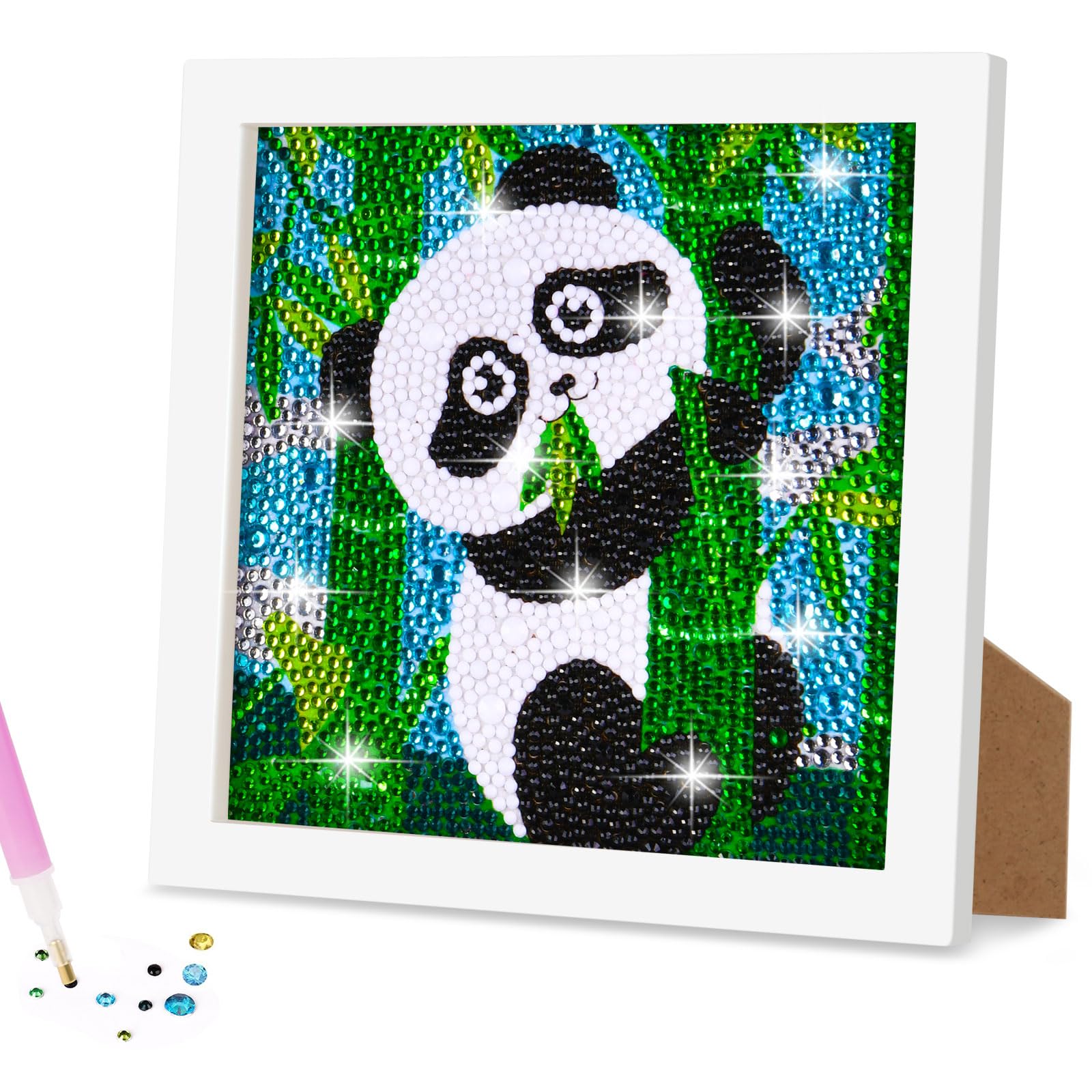 AUAUY 5D DIY Diamond Art Painting Kit, Panda Diamond Painting Kits for Adults, Full Drill Crystal Rhinestone Arts and Crafts with Wooden Frame, Diamond Art Gem Painting Beginners