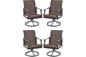 EROMMY Patio Wicker Swivel Chair Set of 4, Heavy Duty Outdoor Dining Chair with 23.5'' High Back, Extra-Large Water-Fall Seat, Rattan Porch Gentle Rocker for Outside, Backyard, Garden