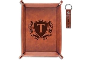 INNObeta Initial Valet Tray, Desktop Storage Organizer, PU Leather Bedside Tray Key Coin Holder, Personalised Gifts for Men, Birthday, Christmas, Letter T