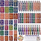 Pasimy 218 Pcs Inspirational Stationery Gifts Motivational Mini Notepad Pen Quote Bookmarks Stress Relief Stickers Inspiring Silicone Keychains for Home Office Appreciation Gift(Bright)