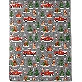 ainori Christmas Decorative Throw Blanket, Red Truck Dog Tree Snowflake Print Decoration, Flannel Winter Blankets for Couch Bed Sofa, Holiday Home Decor, Xmas Festival Gifts for Pet Lovers 50x60 Inch