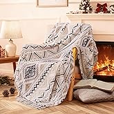 CASAAGUSTO Boho Throw Blanket - Beige and Gray Decorative Blankets with Tassel, Printed Flannel Bohemian Blanket for Chair, Bed, Sofa, Couch(50 * 60, Beige and Gray)