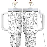 40Oz Chicken Tumbler with Handle & Straw, Chick Straw Cover - Ideal for Chicken Lady, Chicken Cups - Perfect Chicken Mom Gifts for Birthday, Christmas, Decorations, Gifts for People with Chickens