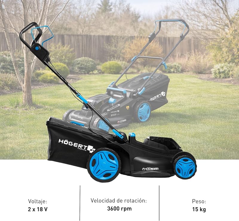 - Set cortacésped con batería 43 cm 2x18V con Taladro Atornillador 50 NM, 2X baterías de 4,0 Ah y Cargador Duo, cortacésped eléctrico sin escobillas Set Completo para jardín y Taller