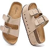 Zenithra Women's Platform Slides Sandals with Arch Support, Platform Clogs Sandal with Comfort Cork Footbed Casual Summer Double Buckles Beach Platform Slide Mules for Outdoor