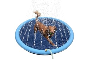 YUDANSI Splash Pad for Dogs, Foldable Dog Sprinkler Pad Outside, Collapsible Pet Bathtub for Dogs Puppies, Non Slip Dog Water Activities Wading Pool, Summer Outdoor Paddling Toys for Yard,59''
