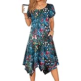 Zeagoo Womens Casual Dress for Summer Short Sleeve Loose Flowy Beach Dress with Pockets Hankerchief Flare Midi Sundress 2026