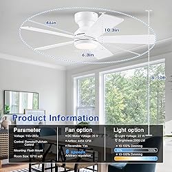 BYKISTOK 46" Flush Mount Ceiling Fan with Lights