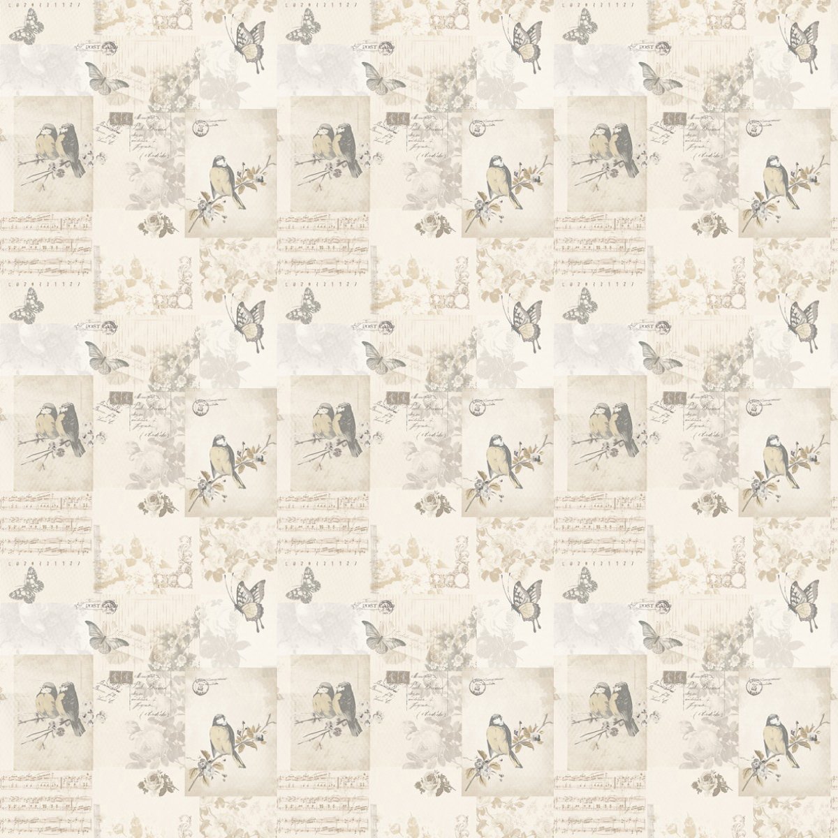 MyTinyWorld Pack of 5 Dolls House Pale Beige Birds And Butterfly Wallpaper Sheets