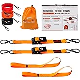 RoofPax Premium 2'' x 10" Retractable Ratchet Straps 2 Pack 3000lbs Break Strength Heavy Duty Auto Self-Retracting Tie Down Straps for Trucks Secure Cargo Tie Downs with 6pcs Bungee Cords