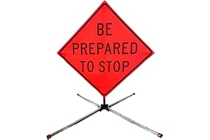 OrangeGear® 36" x 36" MUTCD TTC Compliant Safety Orange Mesh Rollup Traffic Control Sign, Fiberglass Ribs & Aluminum Sign Stand Kit (Be Prepared to Stop)