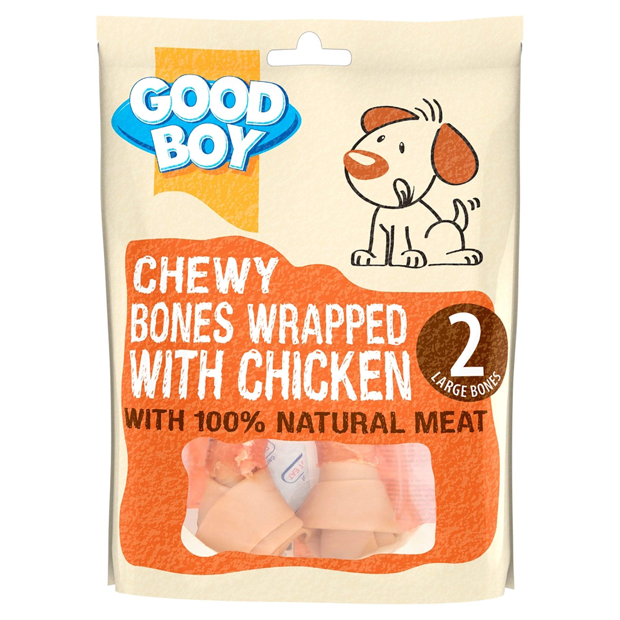Good Boy - Chicken Wrapped Chewy Bones - Dog Treats - Made With Natural Chicken - Pack of 2 - Highly Digestible Rawhide Free Dog Treats - Case of 8, 180 g