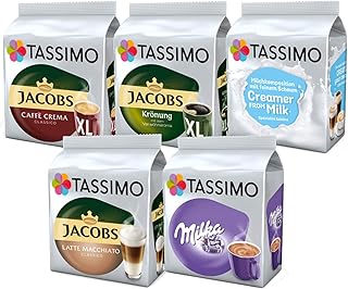 Tassimo Jacobs Café Crema / Krönung / Milka Kaffee Kapseln (5er Pack , 64 Getränke)