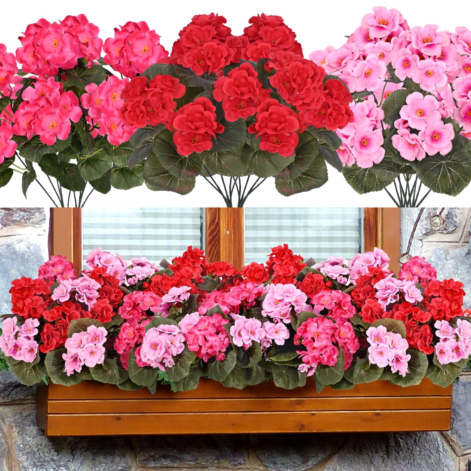 Photo 1 of ***FACTORY SEAL***
8Pcs Artificial Flowers for Outdoors?Artificial Geraniums for Outdoors UV Resistant Fake Outdoor Plants?Artificial Silk Flowers for Indoor Garden Porch Decor(Mixed Color)