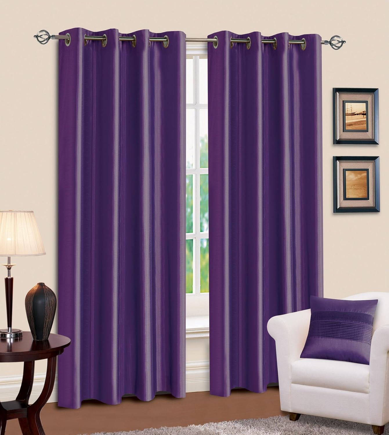 90 X 72 Faux Silk Purple Ring Top Eyelet Curtains Readymade