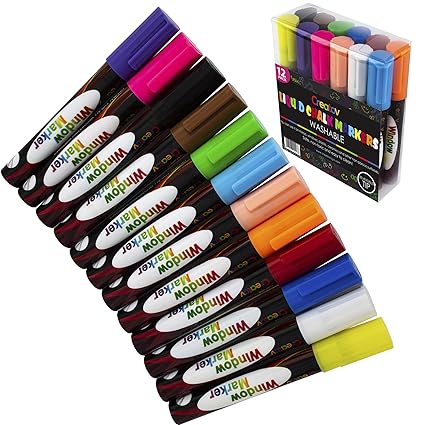 Liquid Chalk Board Window Marker – 12 Pack radierbare Stifte Ideal für Kreidetafeln – nicht giftig Sicher & Einfach zu verwen
