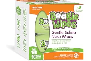 Boogie Wipes, Saline Wipes for Baby & Kids, Nose Booger Wipes for Allergy Relief, Face, Hand & Body, Made with Vitamin E, Aloe and Natural Saline, Fresh Scent, 45 Count (Pack of 2)