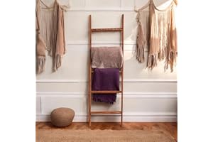 Emir&Odin Blanket Ladder – 5 Tier 60’’ inc Wooden Blanket Ladder, Living Room Home Decor, Wall Decorative Ladder Shelves, Wooden for Livingroom Furniture (Hazelnut Brown)
