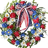 Bibelot 20inch Patriotic American Wreaths for Front Door,4th of July Independence Day Wreath Red White Blue Wreath for Window Door Decoration