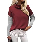 Zeagoo Womens Turtleneck Sweater Fall Fashion 2025 Long Sleeve Chunky Knitted Pullover Color Block Trendy Jumper Top