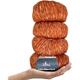 Cotton Alpaca Tweed DK Alpaca Yarn, 4-Pack (588Yds/200G), Orange Pumpkin | Soft Alpaca Tweed Yarn for Crocheting with Free Patterns - 3 DK Light Worsted Weight Yarn for Knitting