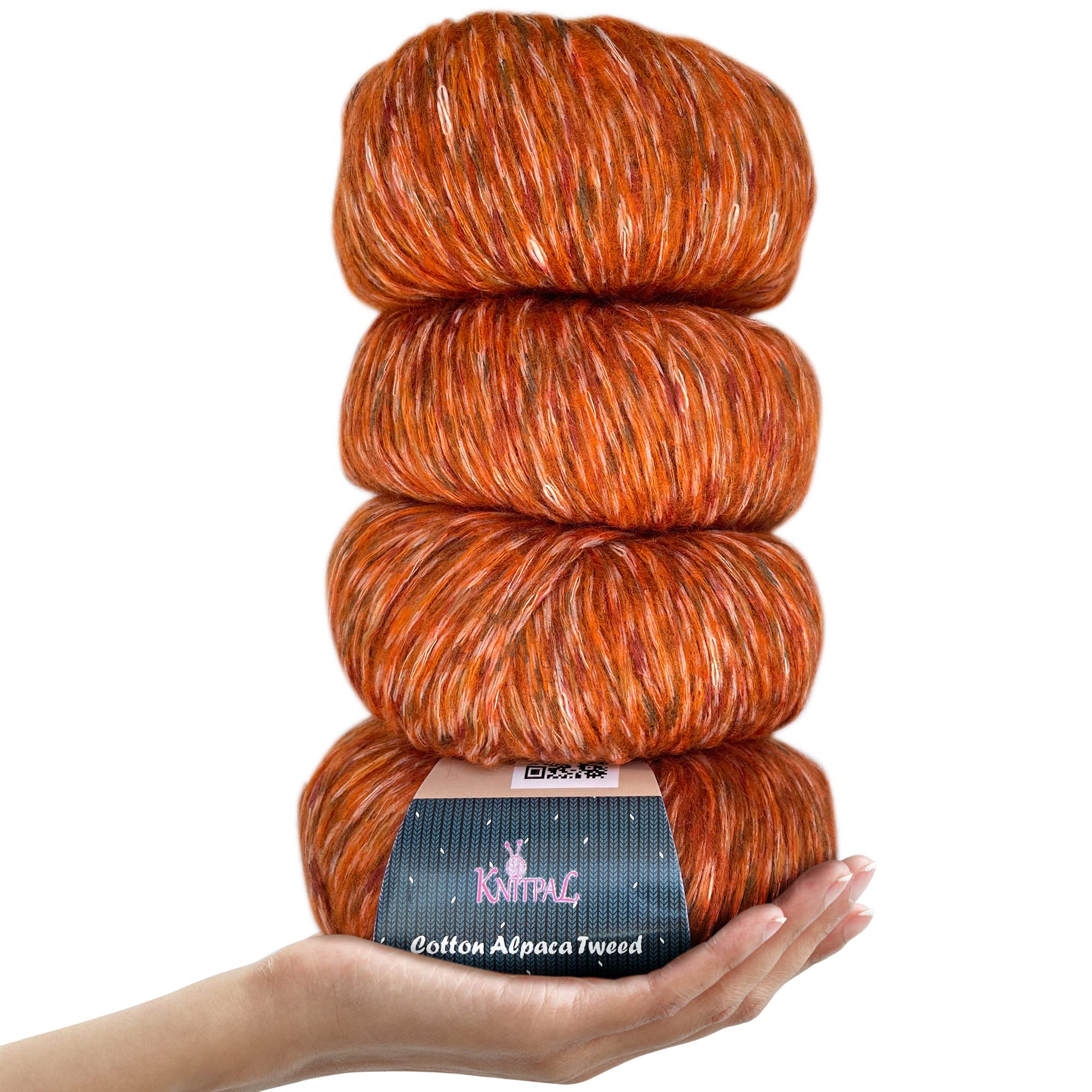 Photo 1 of Cotton Alpaca Tweed Alpaca Yarn for Crocheting, 4-Pack (588Yds / 200G), Free Patterns - Tweed Yarn for Knitting - 3 DK Light Worsted Weight - Orange Pumpkin