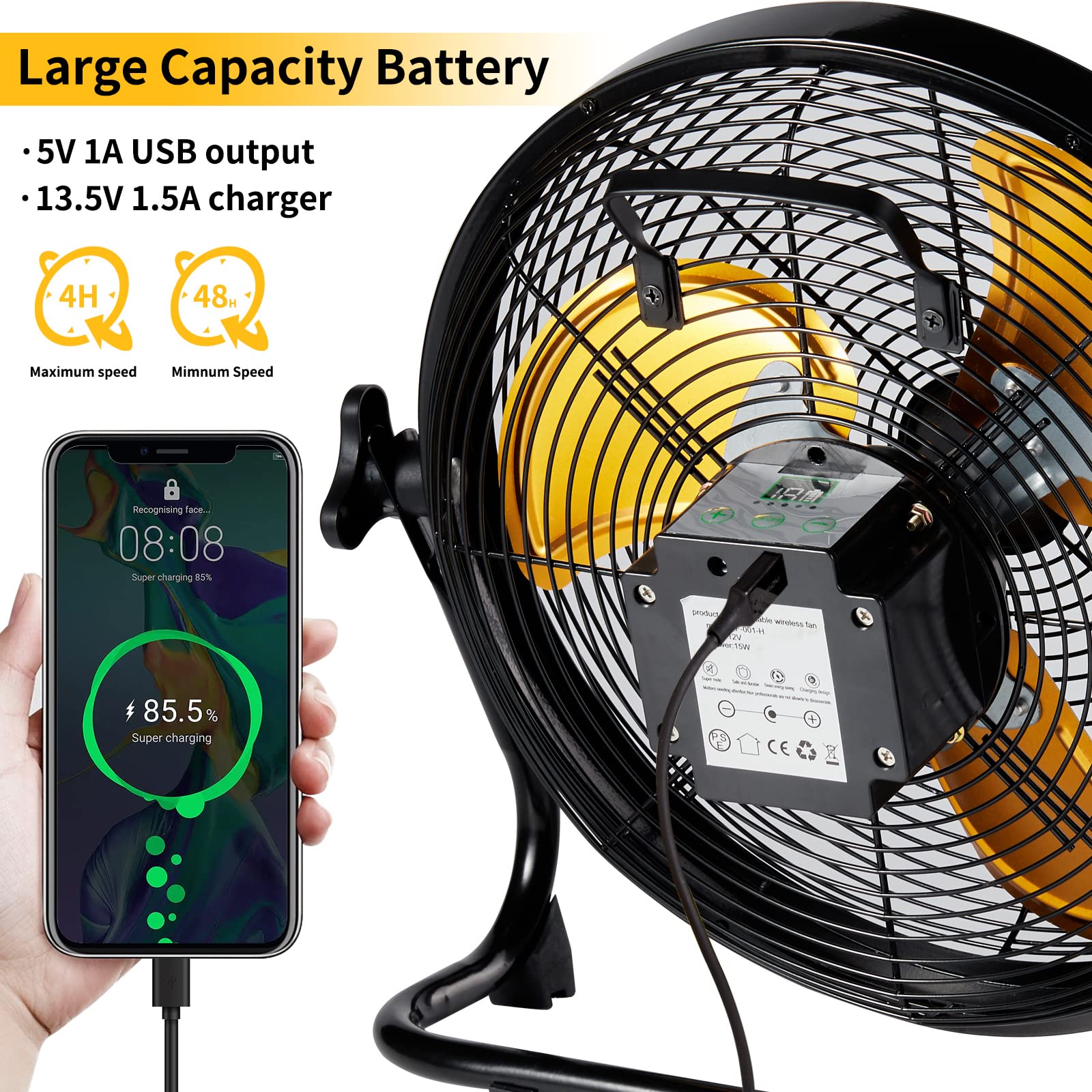 lcocove Outdoor Fan Can Running 5-24 Hours,Solar Powered Fan For Shed,Home,Ouside,Camping，with USB Output For Emergency Situation Without Electric