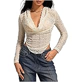 MakeMeChic Women's Casual Fall Tops Lace Draped Front Tee Shirt Long Sleeve Y2k Crop Tops