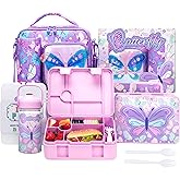Oruiji Butterfly Lunch Box for Girls Bento Box for Kids with Lunch Bag,Stainless Steel Water Bottle,Ice Pack Set Birthday Gifts for Ages 3-12 Back to School Toddler Girls