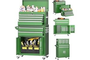 INTERGREAT Tool Chest, Large Tool Cabinet with 8 Drawers, Detachable Organized Tool Chest, Lockable Tool Cabinet for Workshop, Warehouse, Mechanics Garage, Green