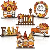 Wenqik 6 Pcs Fall Wooden Table Decorations for Home and Office, Harvest | Fall Centerpieces for Tables, Autumn Wooden Signs, Harvest Tiered Tray Accents, Kitchen Shelves, Mantels and Office Desks