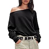 BONITEE Women Off The Shoulder Tops Loose Knit Long Sleeve Tunic Shirts Pullover Sweatshirts Blouse