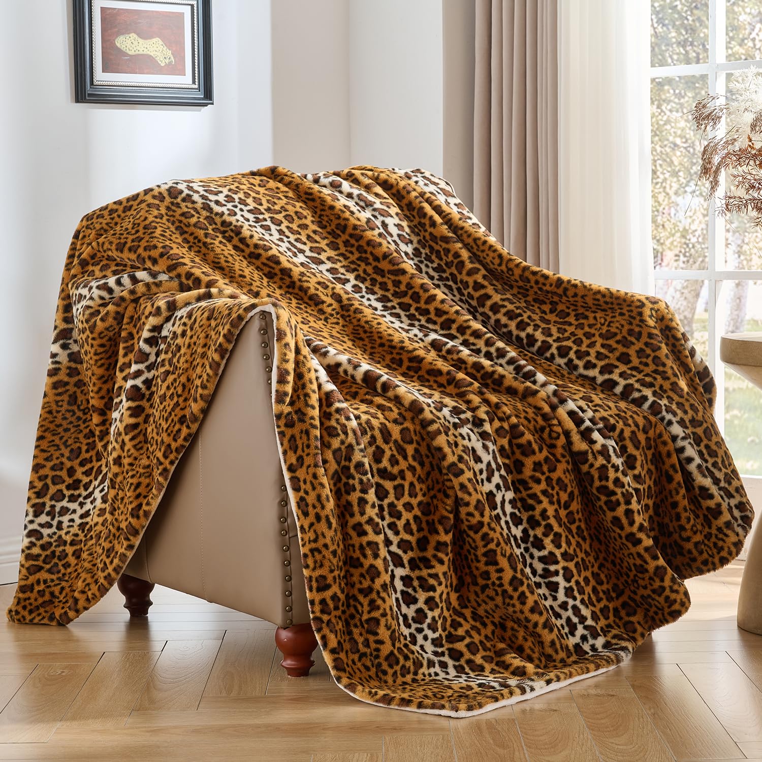 Krifey Leopard Print Blanket, Faux Fur Throws for Bed, Soft Cozy Fuzzy Fluffy Thick Warm Plush Cheetah Print Blanket, Christmas Birthday Gifts for Mom Dad Women Men, Room Decor, 60x80in Image
