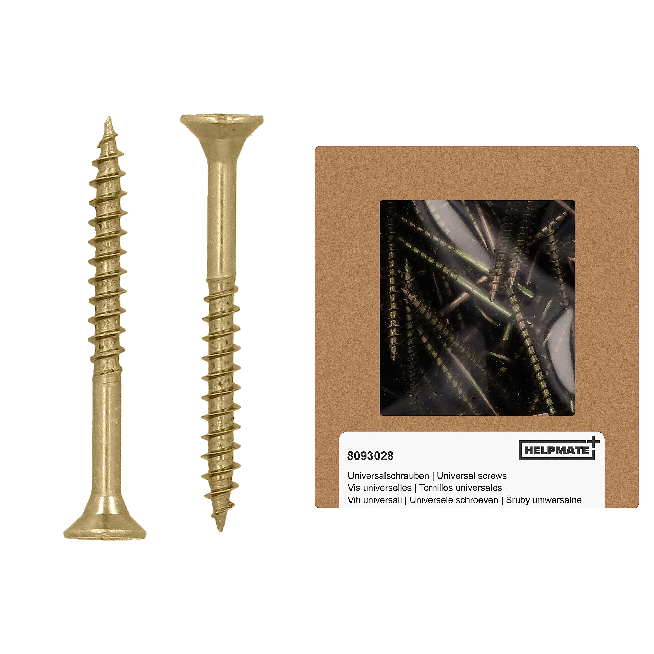 HELPMATE Universal Countersunk Screws 4.0 x 40 Yellow Passivated Wood Screws with T-Drive and Partial Thread Pack of 225