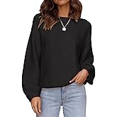 ZESICA Women's Crew Neck Long Lantern Sleeve Fall 2026 Casual Loose Ribbed Knit Solid Soft Pullover Sweater Tops