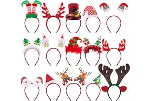 BQTQ 15 Pcs Christmas Headbands Snowman Headband Reindeer Hair Bands Christmas Tree Headbands for Christmas Costume Party