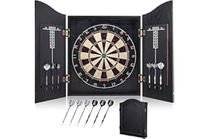 Yirinatek Sisal Dart Board Cabinet Sets, Decorative Dart Boards for Adults [6*Steel Darts] - Wooden Dartboard Cabinet with Integrated Scoreboard for Family Game Rooms