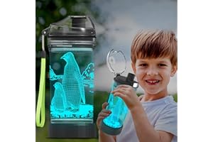 Ammonite Kids Penguin Water Bottle with 3D Glowing LED Light - 14 OZ Tritan BPA Free - Creative Ideal Travel Cup Gift for School Kid Boy Child Holiday Camping Picnic